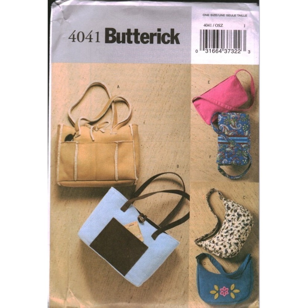 Butterick 4041 Misses Handbags Sewing Pattern Tote Hobo Shoulder Bag OS 2003